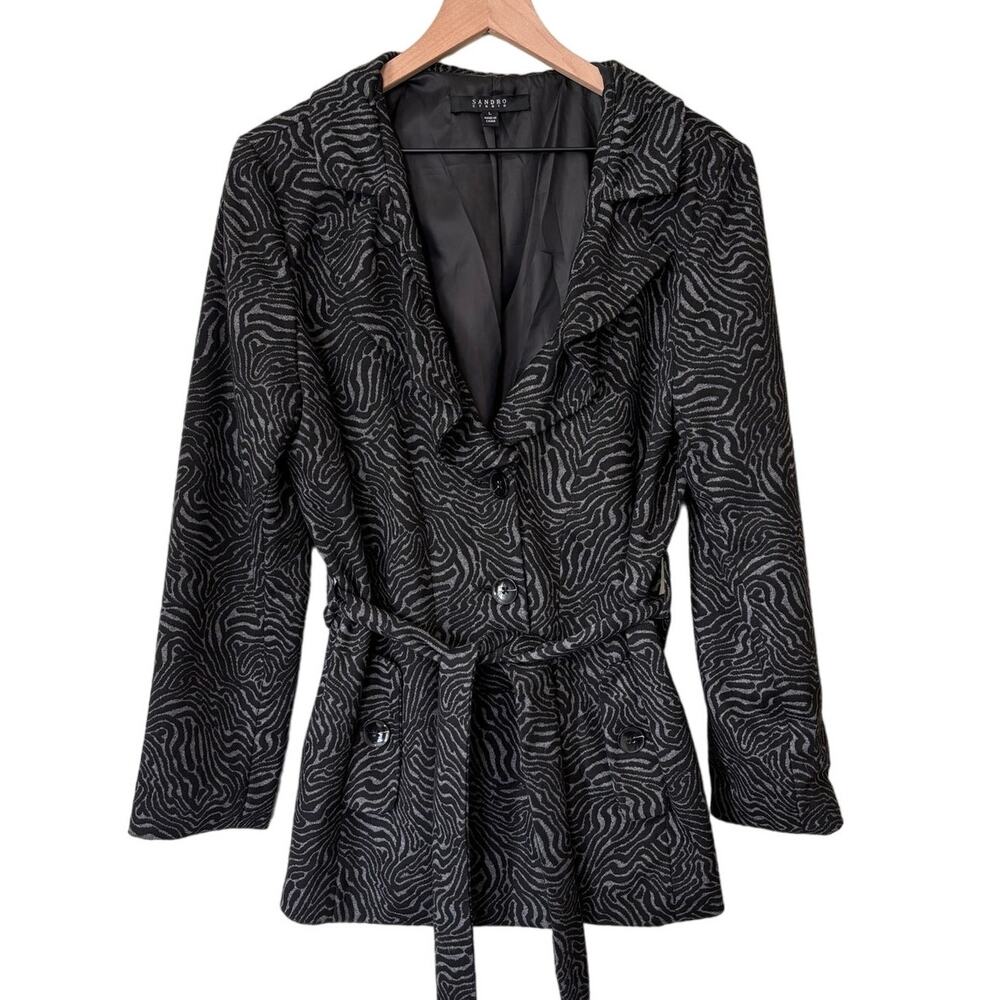Sandro Studio Animal Print Lightweight Tie Waist Jacket Size Large